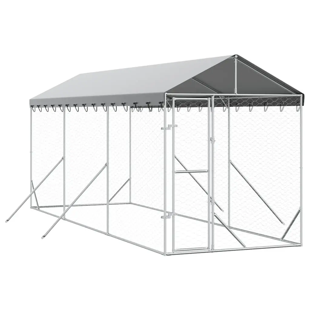 Outdoor Dog Kennel with Roof Galvanised Steel Spacious Animal Enclosure Run