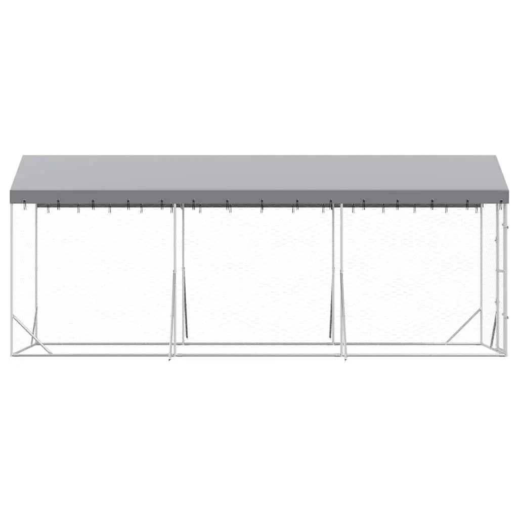 Outdoor Dog Kennel with Roof Galvanised Steel Spacious Animal Enclosure Run