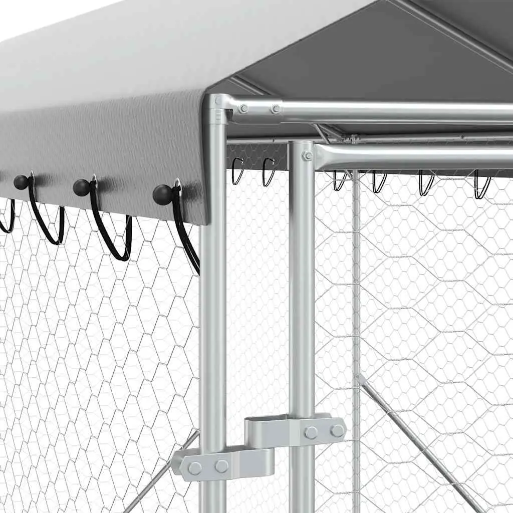 Outdoor Dog Kennel with Roof Galvanised Steel Spacious Animal Enclosure Run