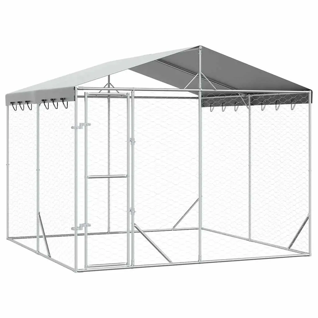 Dog Kennel Spacious Outdoor Enclosure with Roof Galvanised Steel 3 x 3 x 2.5 m