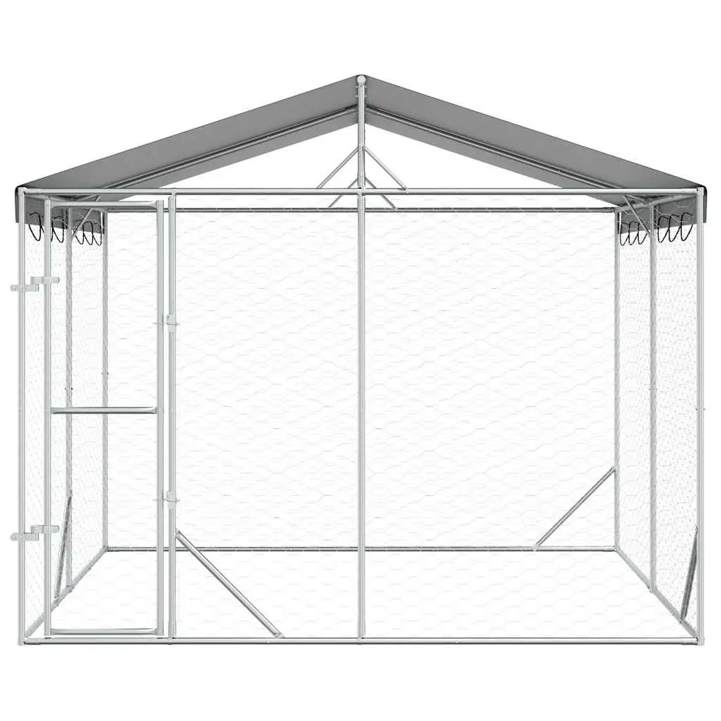 Dog Kennel Spacious Outdoor Enclosure with Roof Galvanised Steel 3 x 3 x 2.5 m