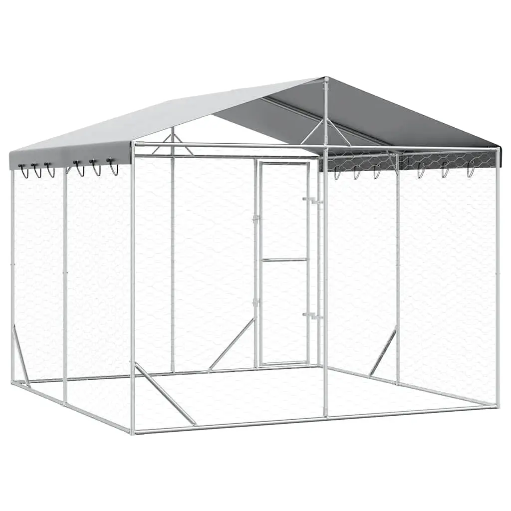 Dog Kennel Spacious Outdoor Enclosure with Roof Galvanised Steel 3 x 3 x 2.5 m