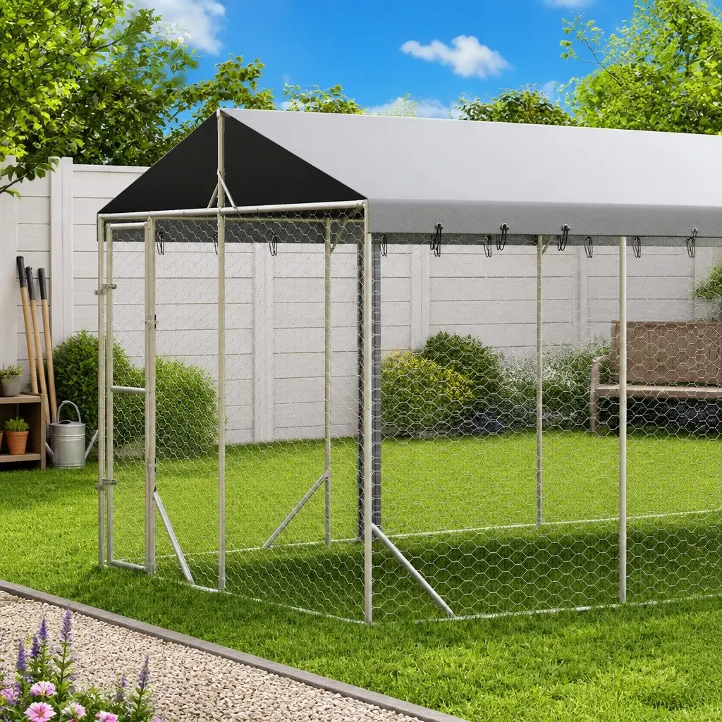 Dog Kennel Run with Roof Galvanised Steel Silver 3x4.5x2.5m