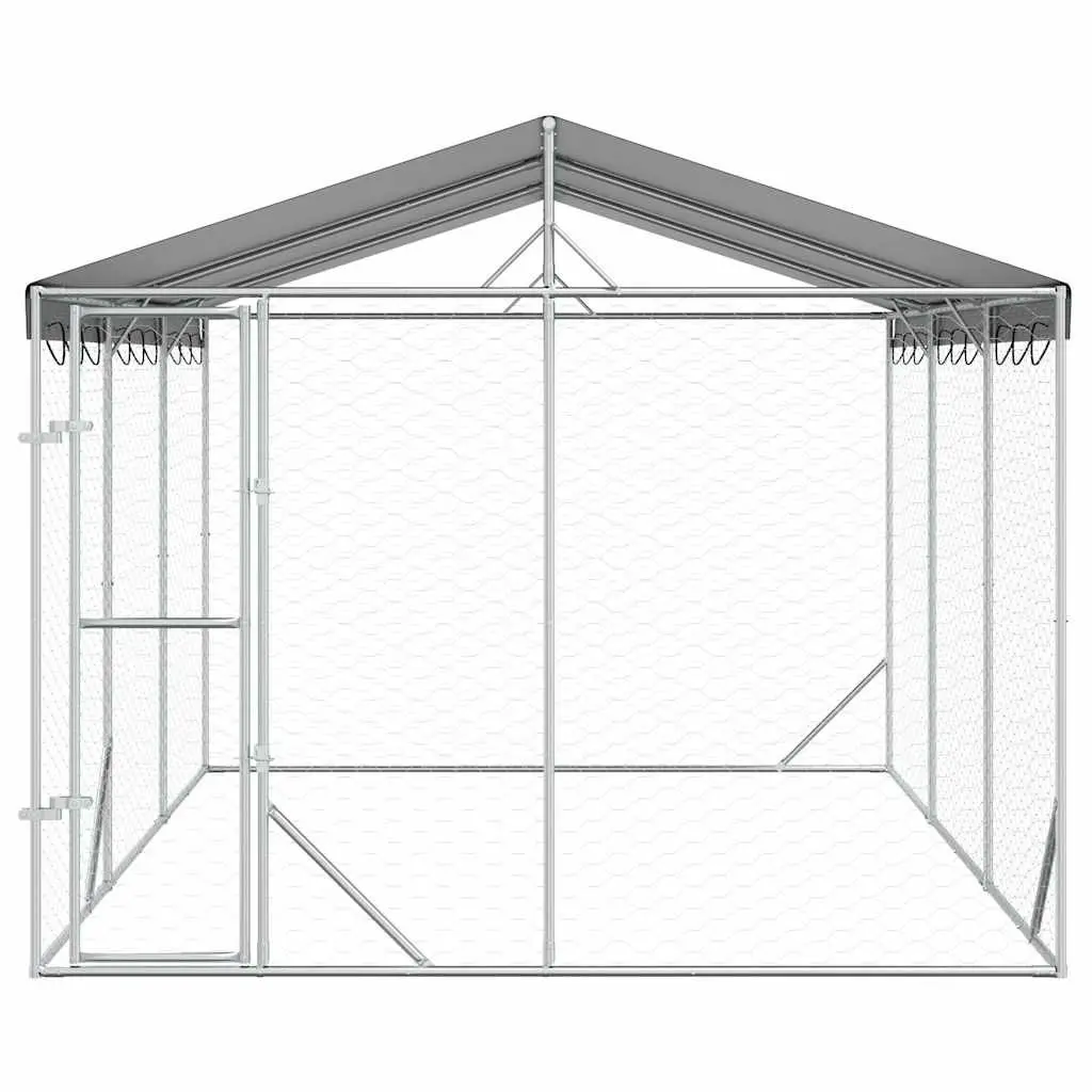 Dog Kennel Run with Roof Galvanised Steel Silver 3x4.5x2.5m