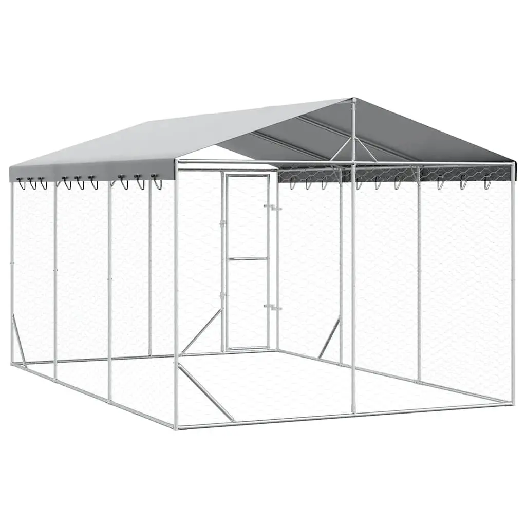 Dog Kennel Run with Roof Galvanised Steel Silver 3x4.5x2.5m