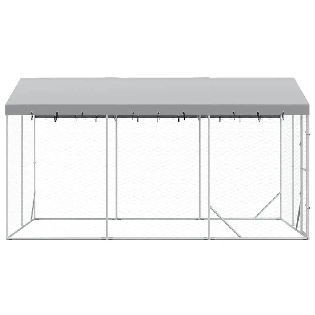 Dog Kennel Run with Roof Galvanised Steel Silver 3x4.5x2.5m