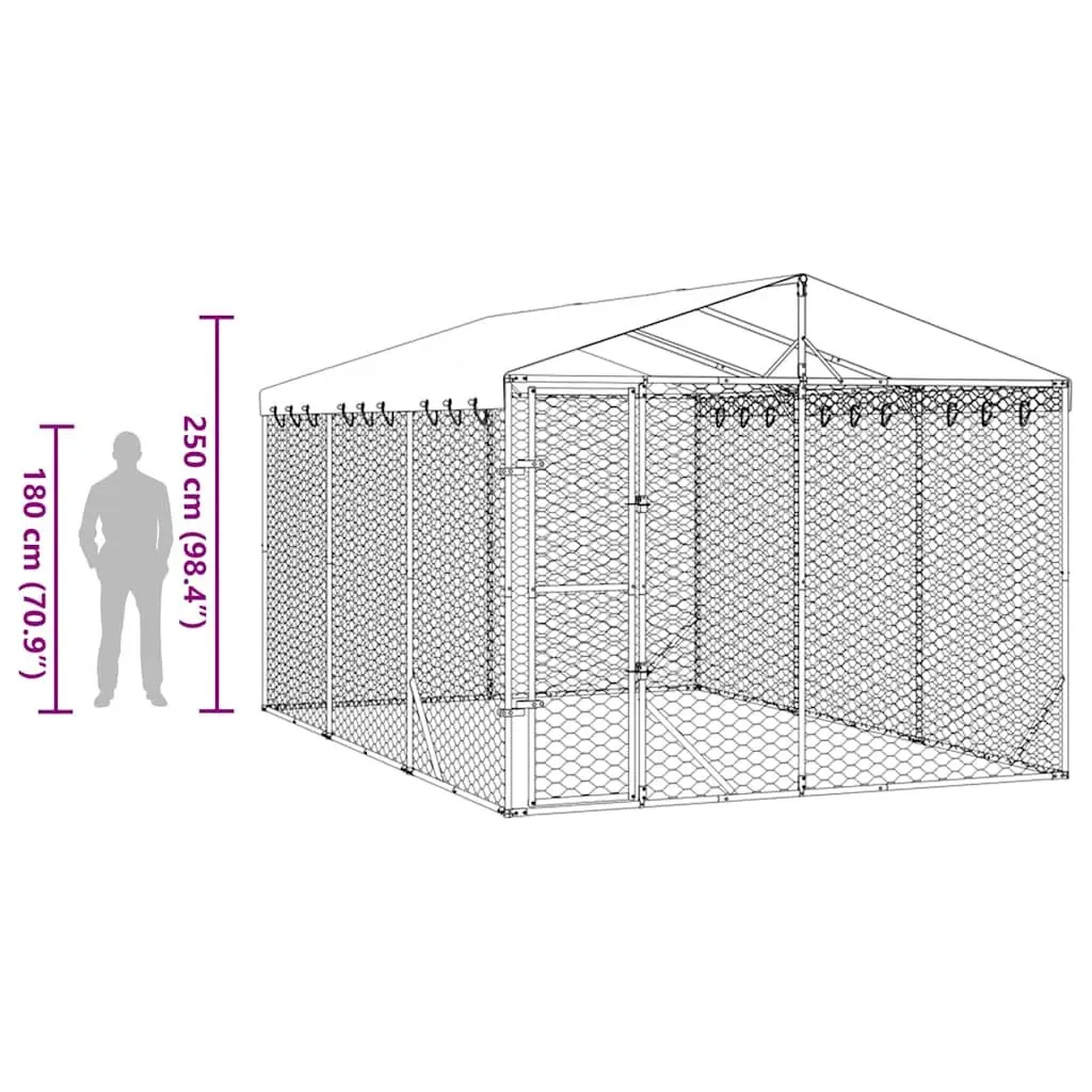 Dog Kennel Run with Roof Galvanised Steel Silver 3x4.5x2.5m