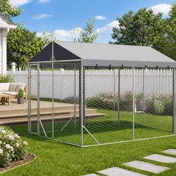 Outdoor Dog Kennel with Roof Silver 3x7.5x2.5m Spacious Enclosure Run