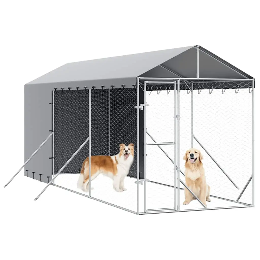 Outdoor Dog Kennel with Roof Galvanised Steel 2x6x2.5 m