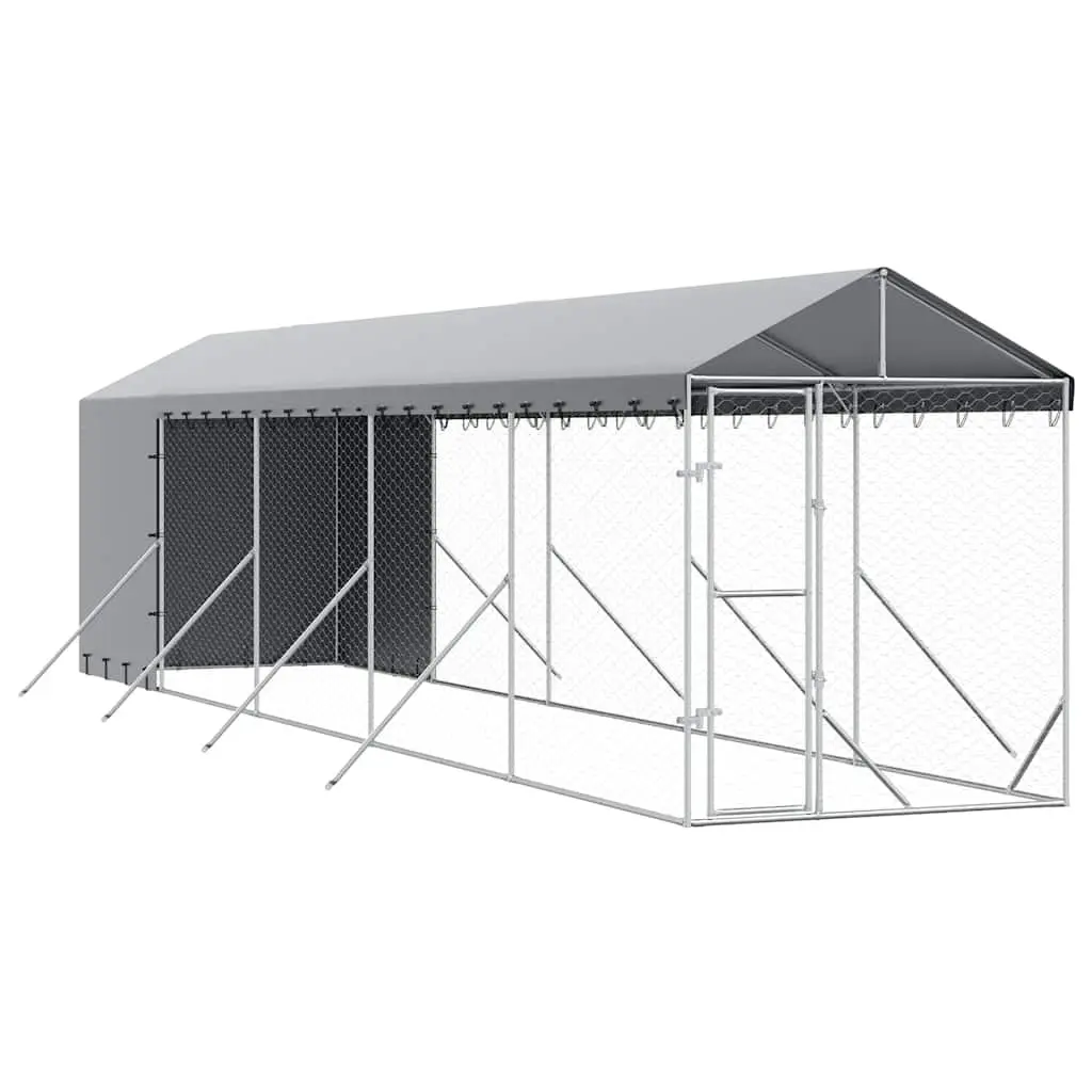 Outdoor Dog Kennel with Roof Silver 2x10x2.5m Galvanised Steel Enclosure Run