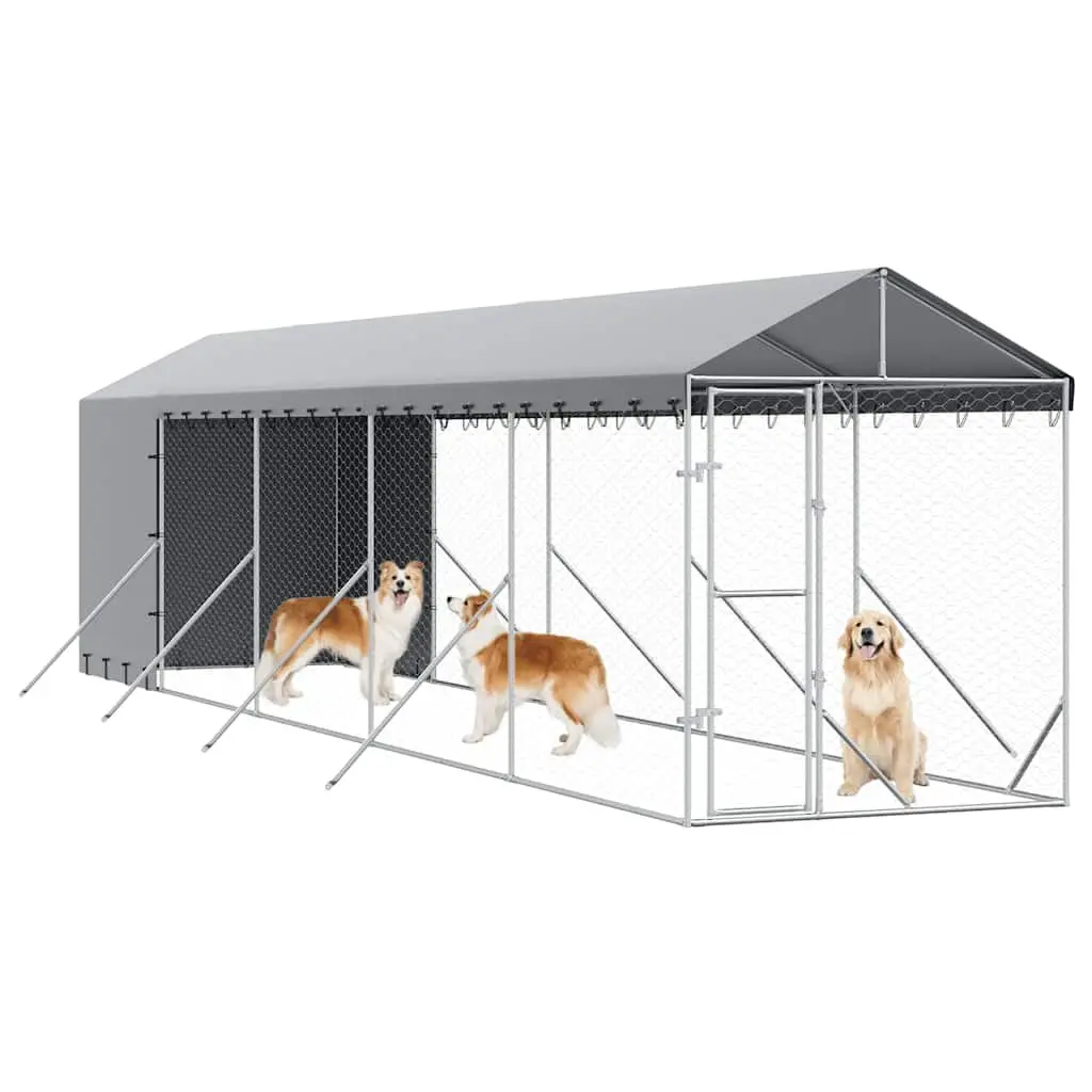 Outdoor Dog Kennel with Roof Silver 2x10x2.5m Galvanised Steel Enclosure Run