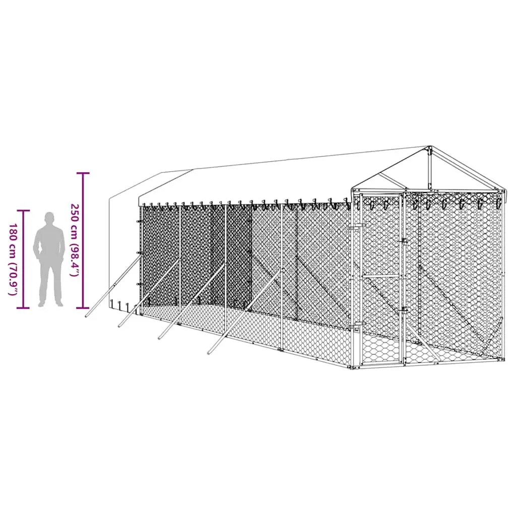 Outdoor Dog Kennel with Roof Silver 2x10x2.5m Galvanised Steel Enclosure Run