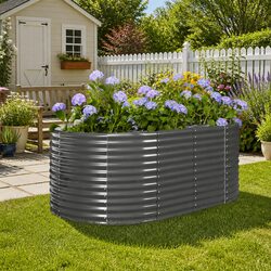 Garden Raised Bed Galvanised Steel Planter Box Grey Outdoor Vegetable Flower