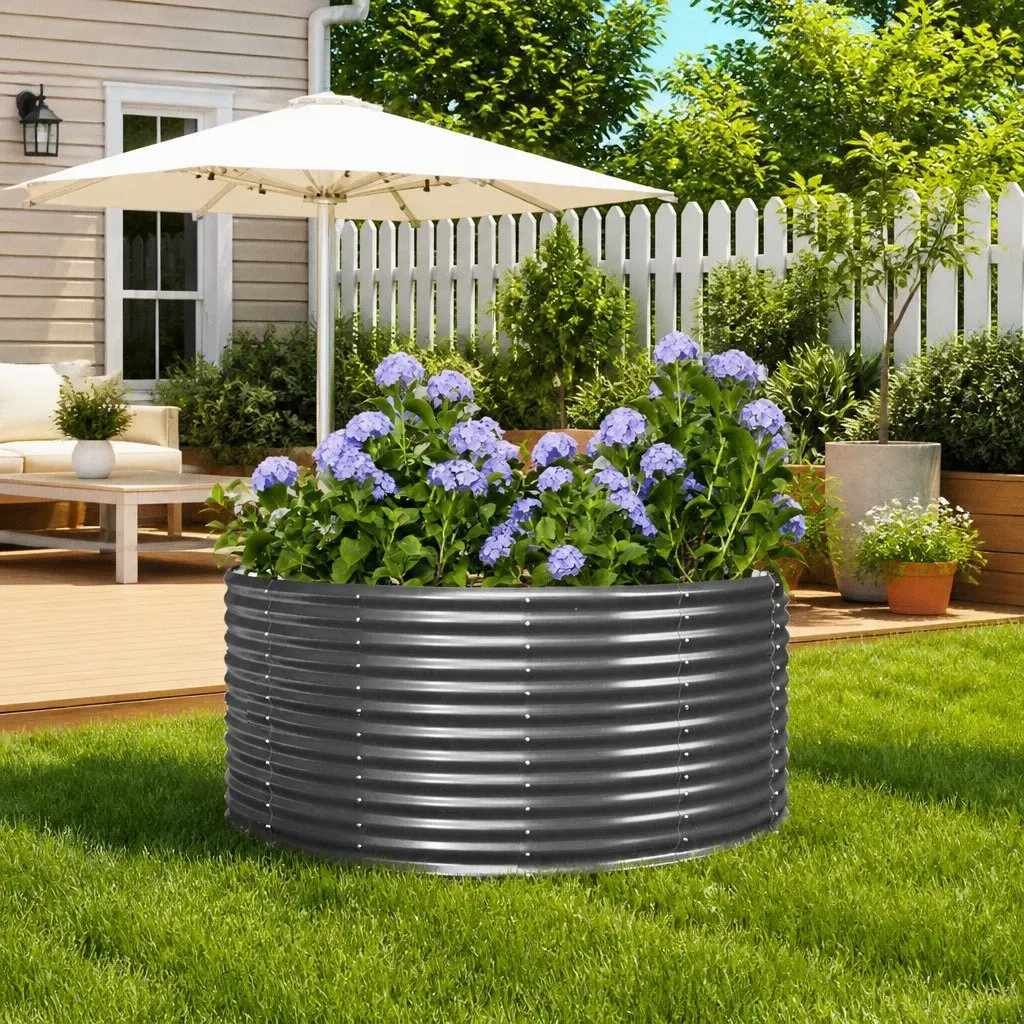 Garden Raised Bed Grey Galvanised Steel Frame 140x140x68 cm