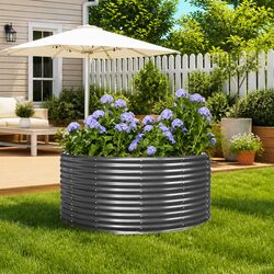 Garden Raised Bed Grey 140x140x68 cm Outdoor Planter Box Steel Frame