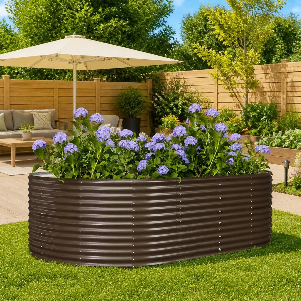 Garden Raised Bed Planter Box Sturdy Galvanised Steel Frame Brown Large