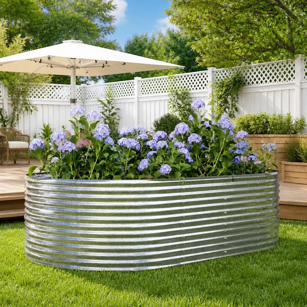 Garden Raised Bed Planter Sturdy Galvanised Steel Silver 212x140x68 cm