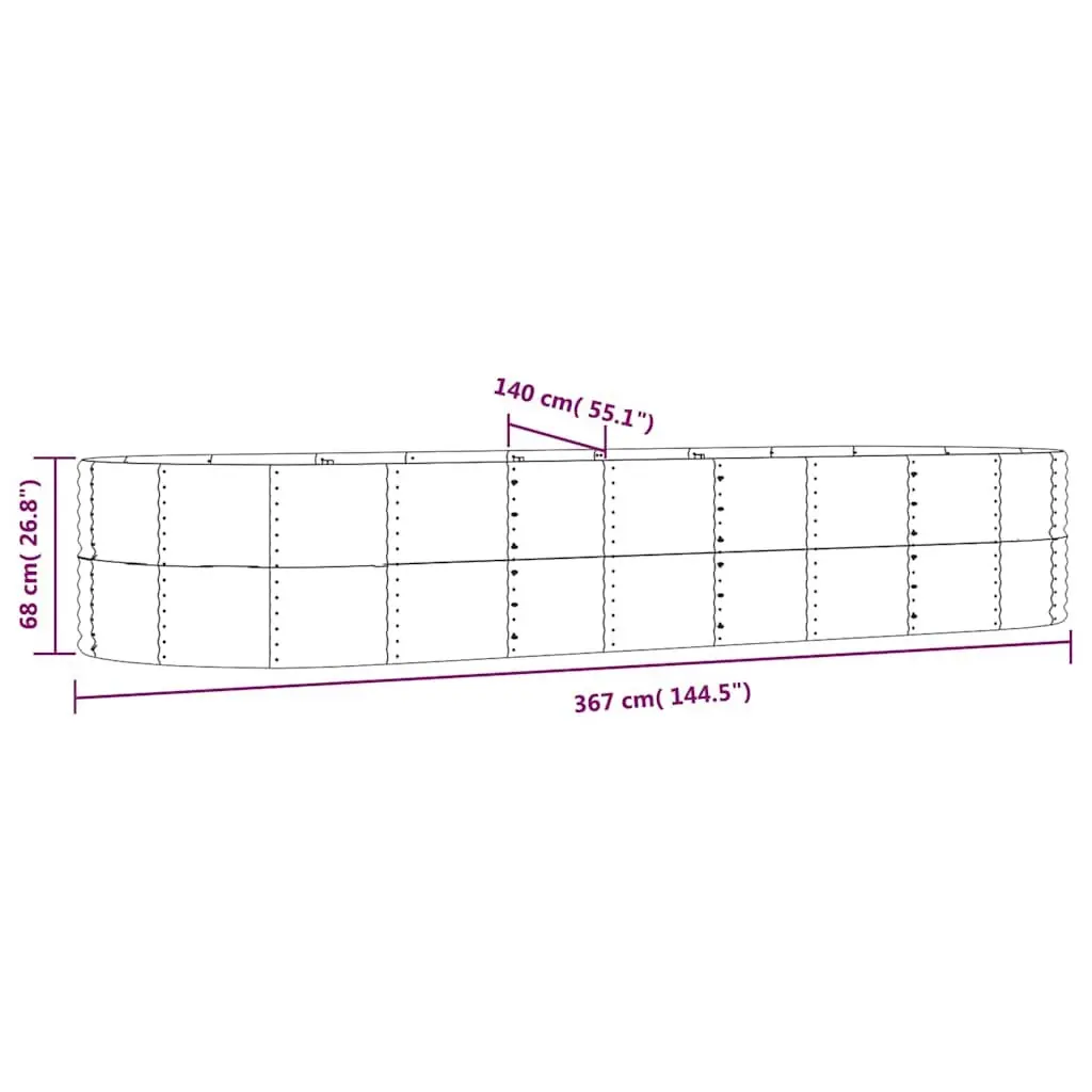 Raised Bed Planter Box Galvanised Steel Frame Grey 367 x 140 x 68 cm Outdoor Vegetable