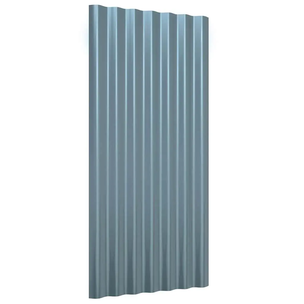 Metal Roof Panels Galvanised Steel Grey Corrugated 80x36 cm 12 Piece