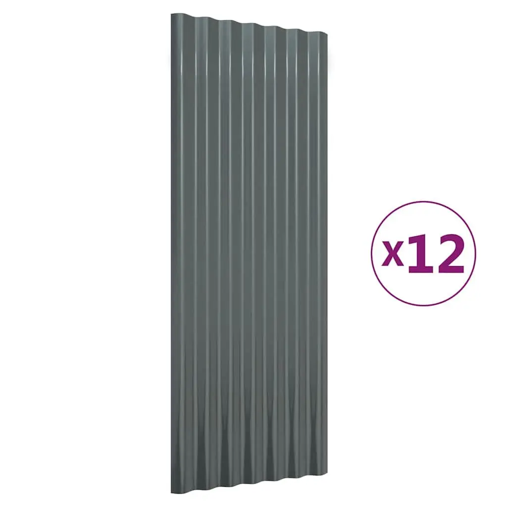 Roof Panels 12 pcs Galvanised Steel Corrugated Sheets Sheds Garages 100x36 cm