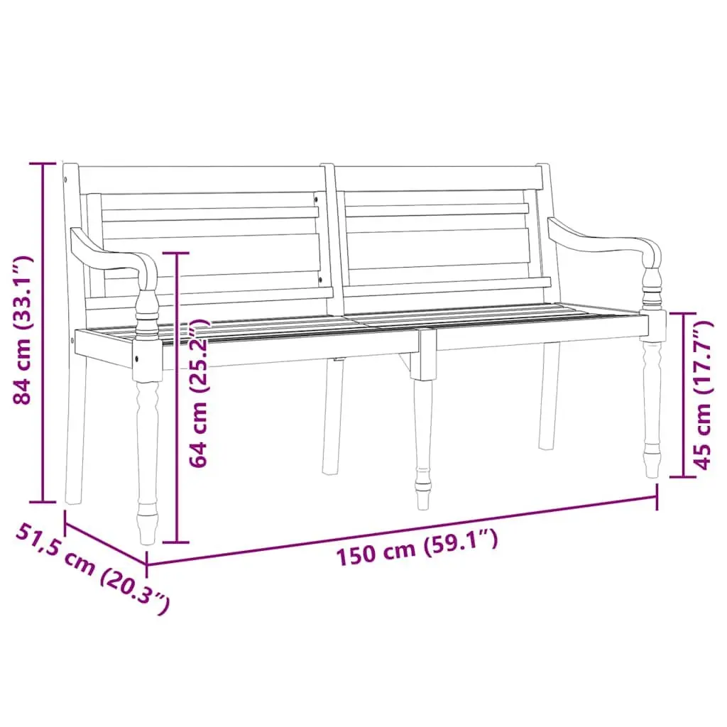 Outdoor Bench 150cm Wooden Garden Seating with Armrests Backrest Curved Design