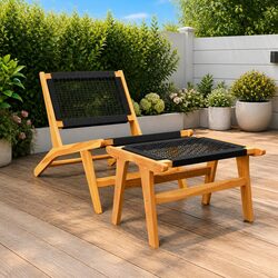 Garden Chair with Footrest Solid Teak Wood Outdoor Patio Seating Foldable Design