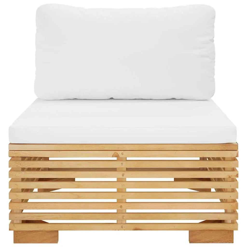 Outdoor Middle Sofa Garden Patio Sectional Unit Solid Wood Teak Cream Cushions
