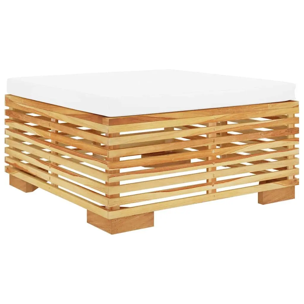 Garden Footrest Solid Teak Wood Outdoor Ottoman Cream Cushion Patio Stool