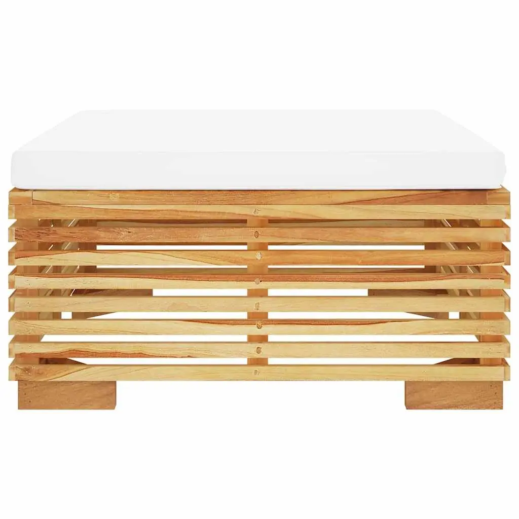 Garden Footrest Solid Teak Wood Outdoor Ottoman Cream Cushion Patio Stool