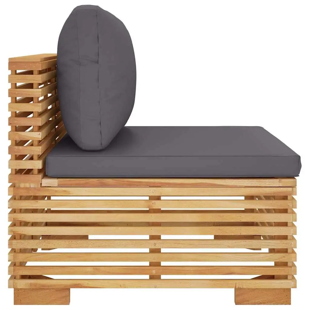Garden Middle Sofa Teak Wood Outdoor Sectional Unit Dark Grey