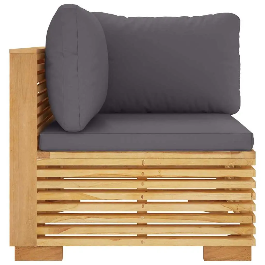 Outdoor Corner Sofa Garden Sectional Seating Teak Wood with Grey Cushions