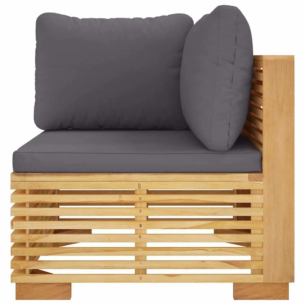 Outdoor Corner Sofa Garden Sectional Seating Teak Wood with Grey Cushions