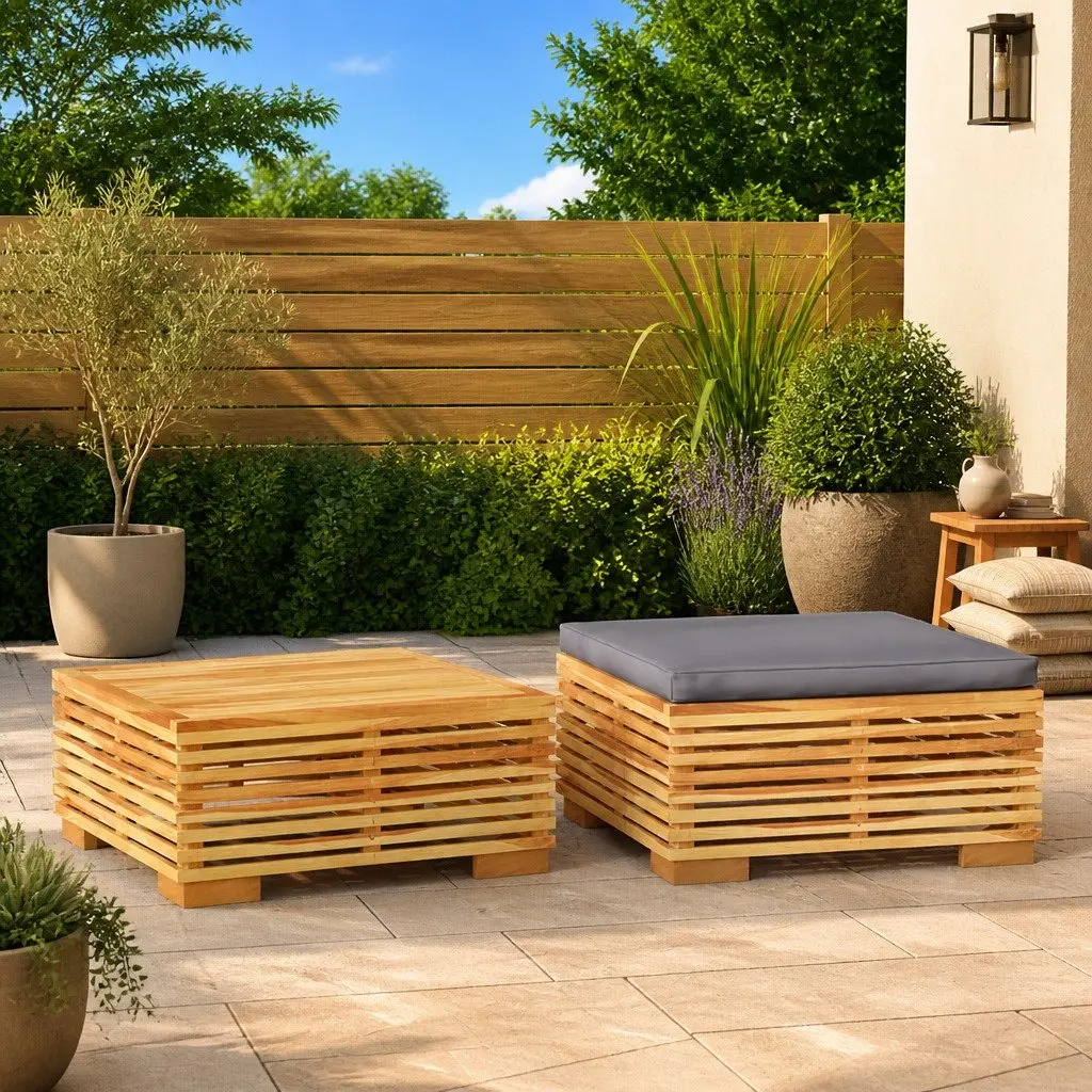 Outdoor Sectional Sofa Set Grey Wood 2 Piece