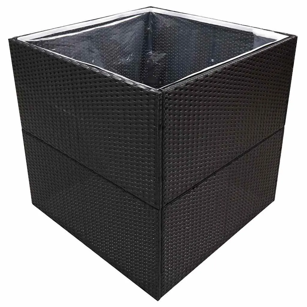 Outdoor Planter Box Black Poly Rattan 80cm Garden Flower Bed Durable Steel Frame