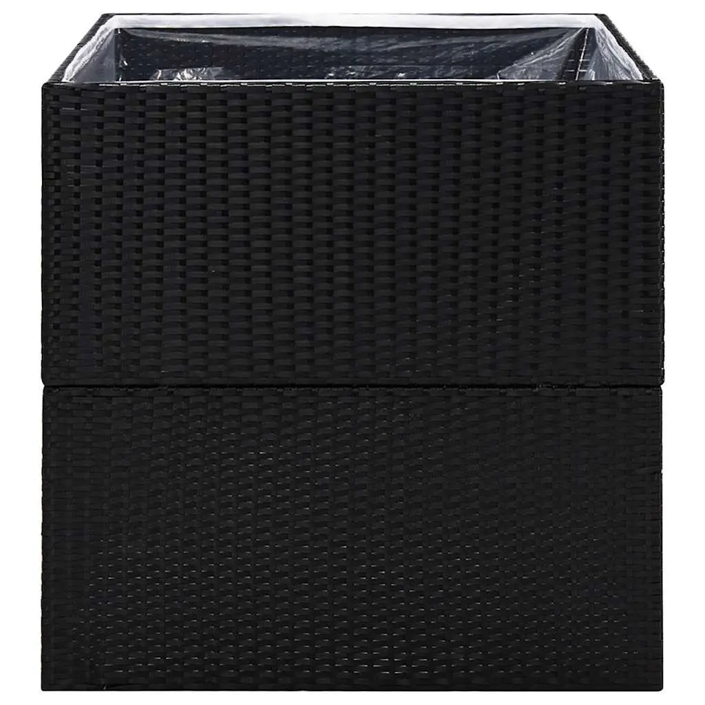 Outdoor Planter Box Black Poly Rattan 80cm Garden Flower Bed Durable Steel Frame