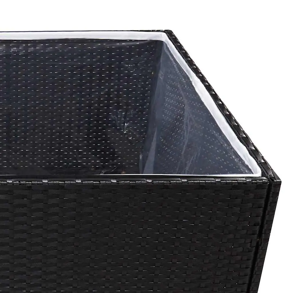 Outdoor Planter Box Black Poly Rattan 80cm Garden Flower Bed Durable Steel Frame