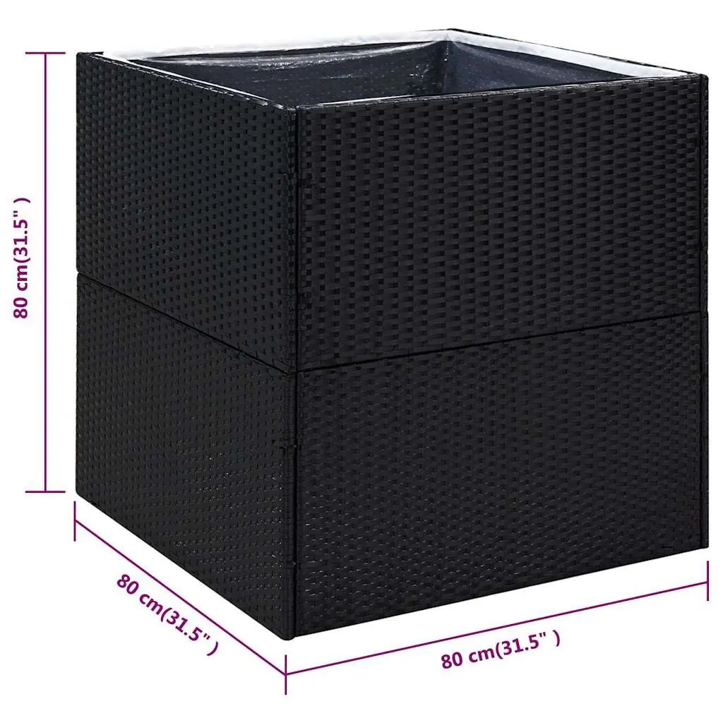Outdoor Planter Box Black Poly Rattan 80cm Garden Flower Bed Durable Steel Frame