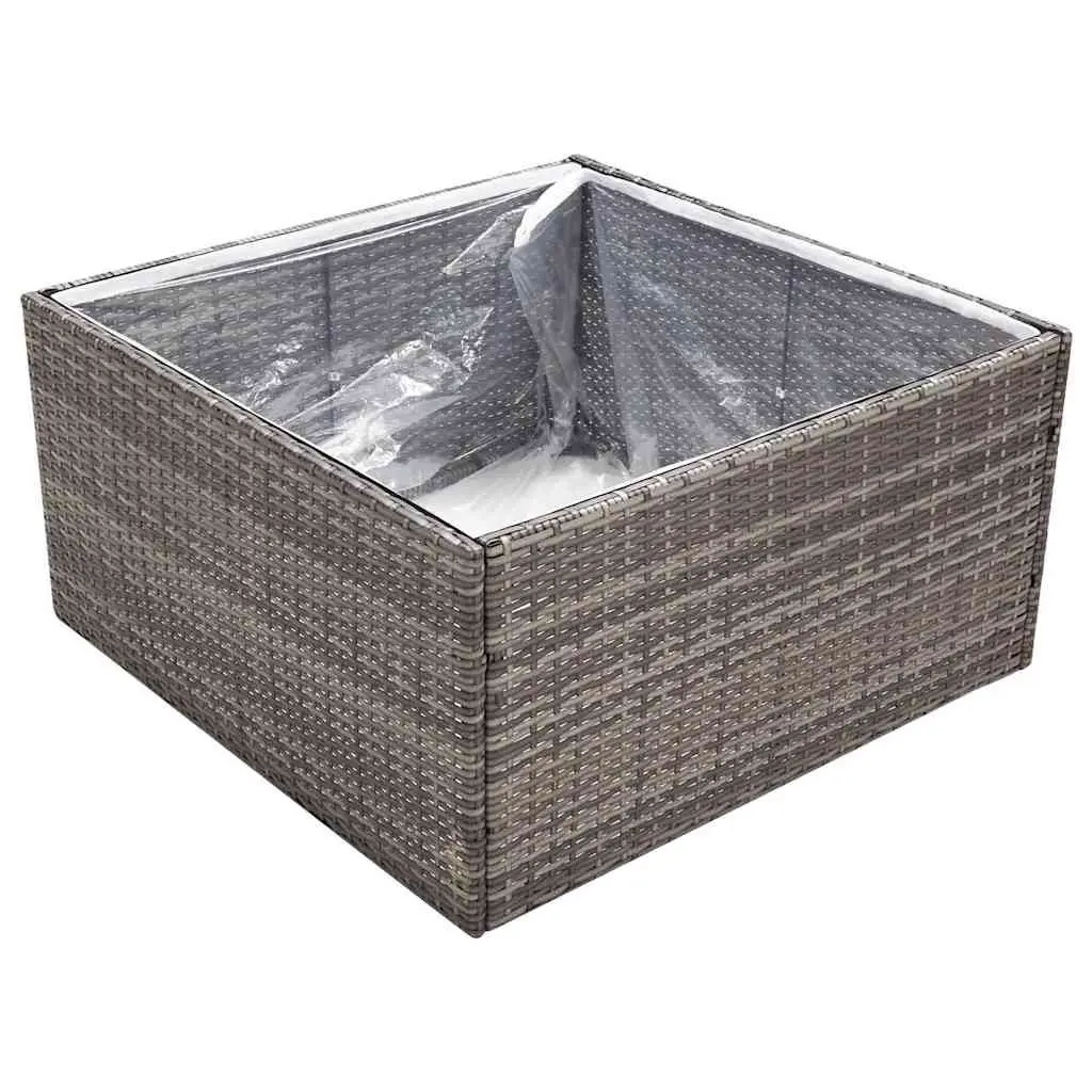 Garden Planter Poly Rattan Outdoor Flower Bed Grey 80x80x40cm
