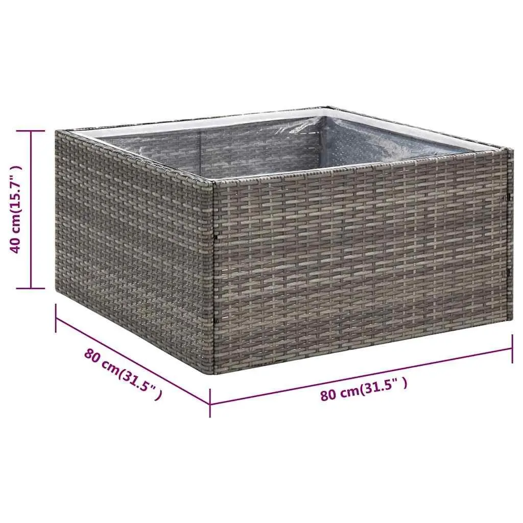 Garden Planter Poly Rattan Outdoor Flower Bed Grey 80x80x40cm