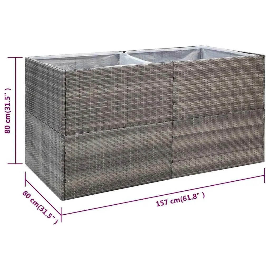 Raised Garden Planter Box Grey PE Rattan Durable Powder Coated Steel Outdoor 157x80x80cm