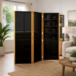 3-Panel Room Divider Black Folding Privacy Screen Indoor Outdoor Partition