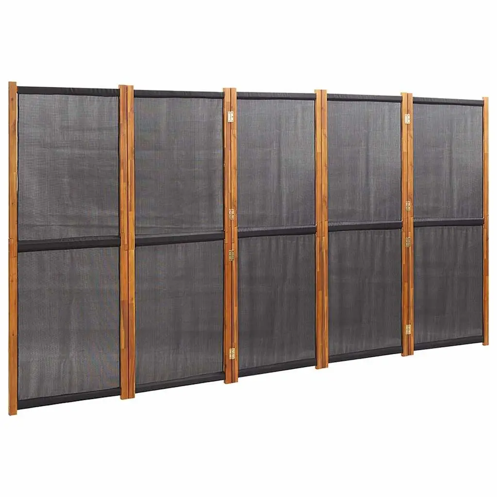 5-Panel Room Divider Black Foldable Privacy Screen Indoor Outdoor Partition