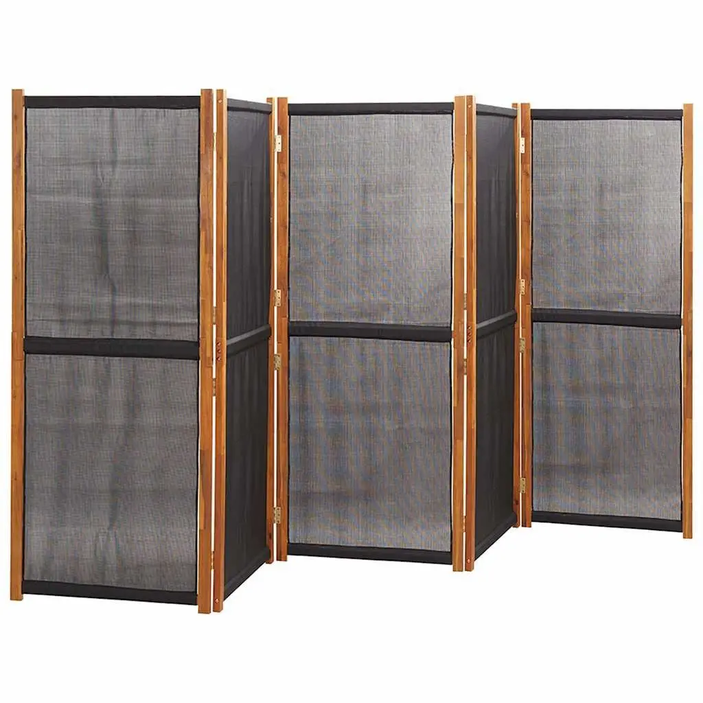 5-Panel Room Divider Black Foldable Privacy Screen Indoor Outdoor Partition