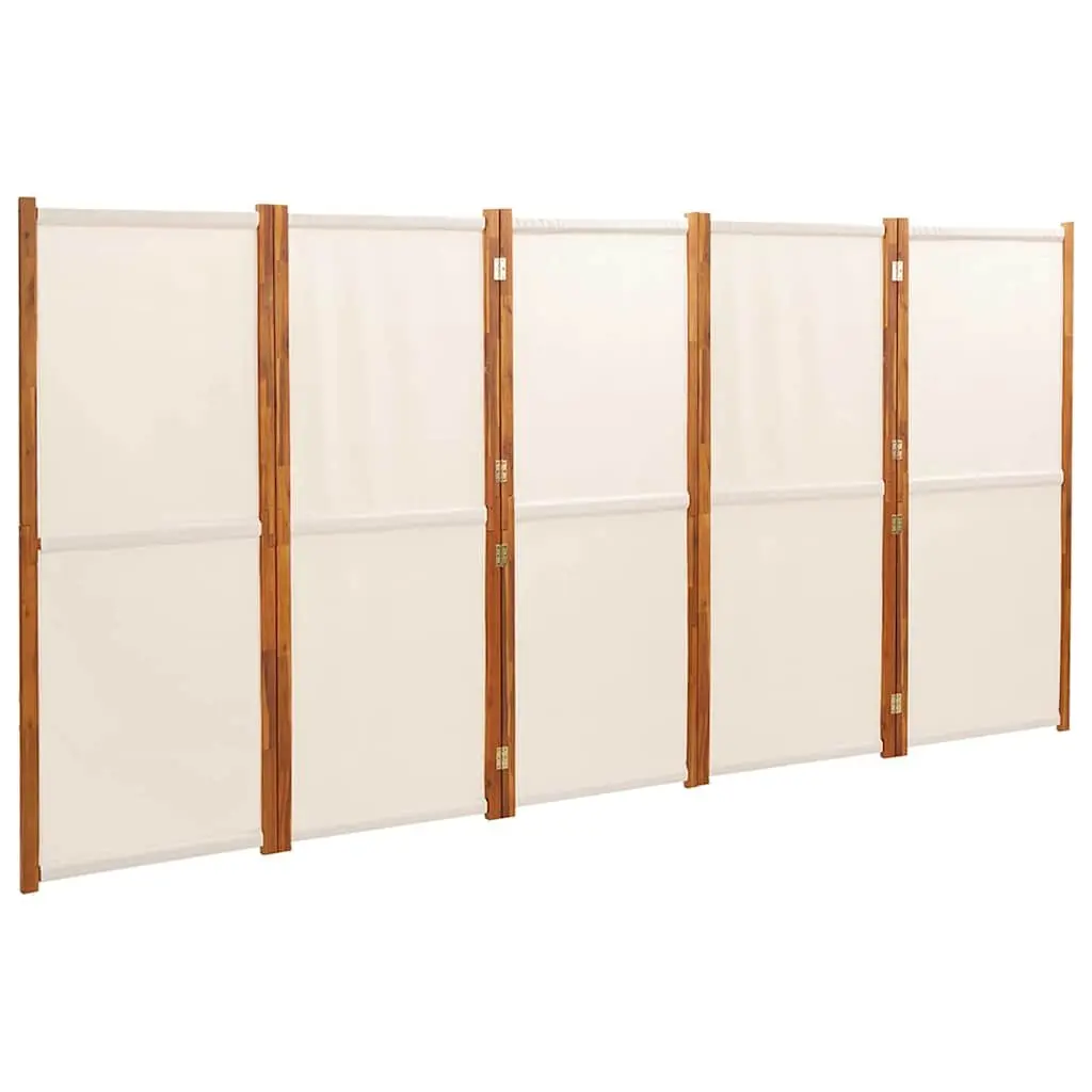 5-Panel Room Divider Cream White Folding Privacy Screen 350 x 180 cm