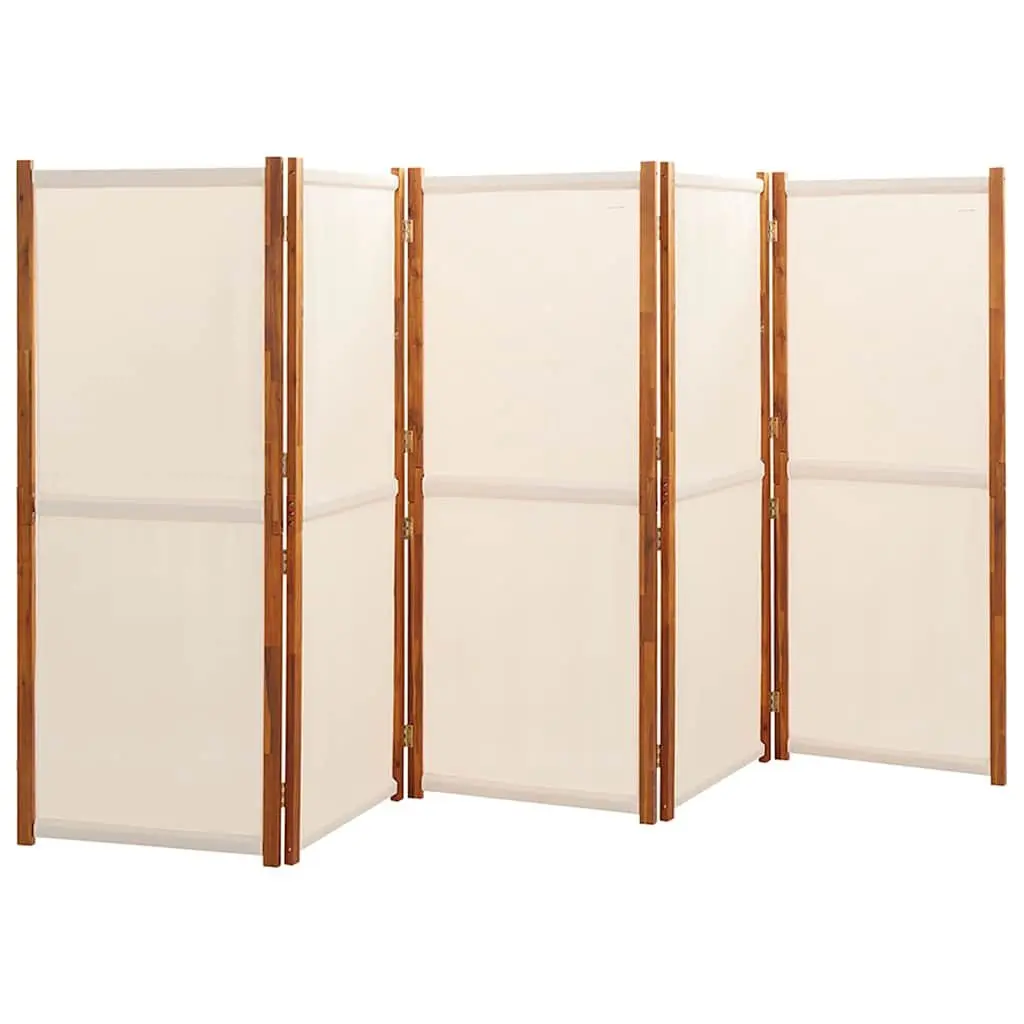 5-Panel Room Divider Cream White Folding Privacy Screen 350 x 180 cm