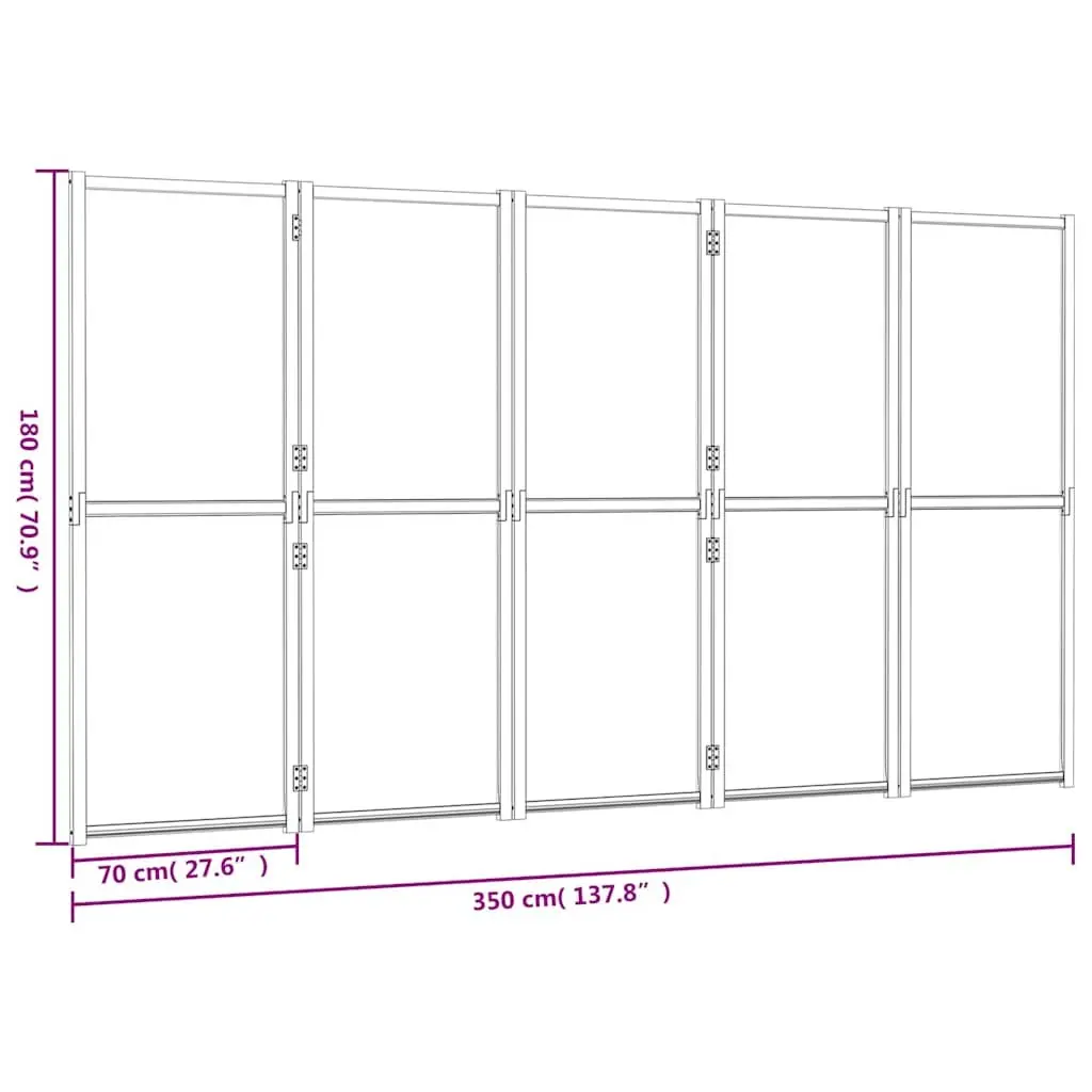 5-Panel Room Divider Cream White Folding Privacy Screen 350 x 180 cm