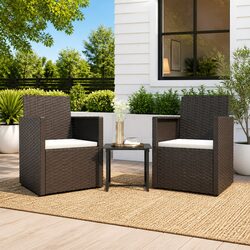 Outdoor Sofa Set 3 Piece Black Poly Rattan Garden Furniture with Cushions