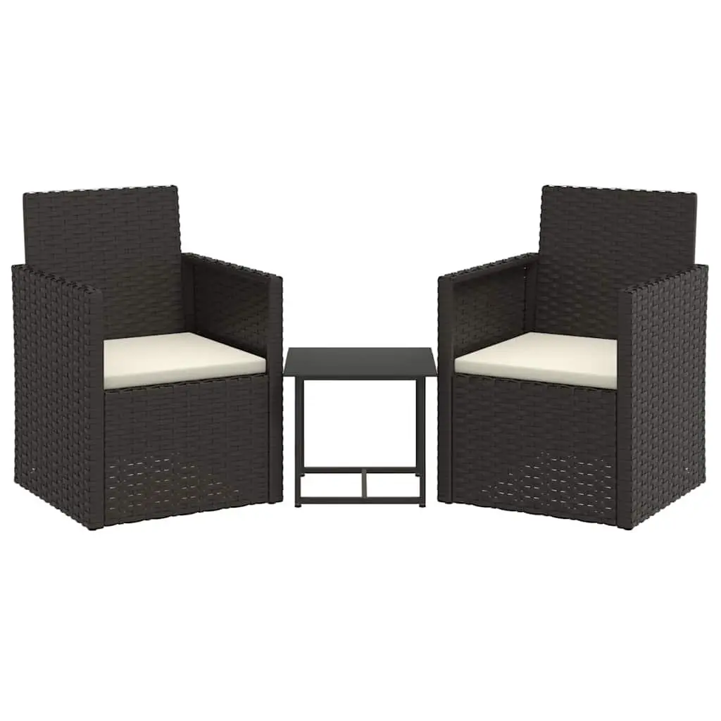 Outdoor Sofa Set 3 Piece Black Poly Rattan Garden Furniture with Cushions