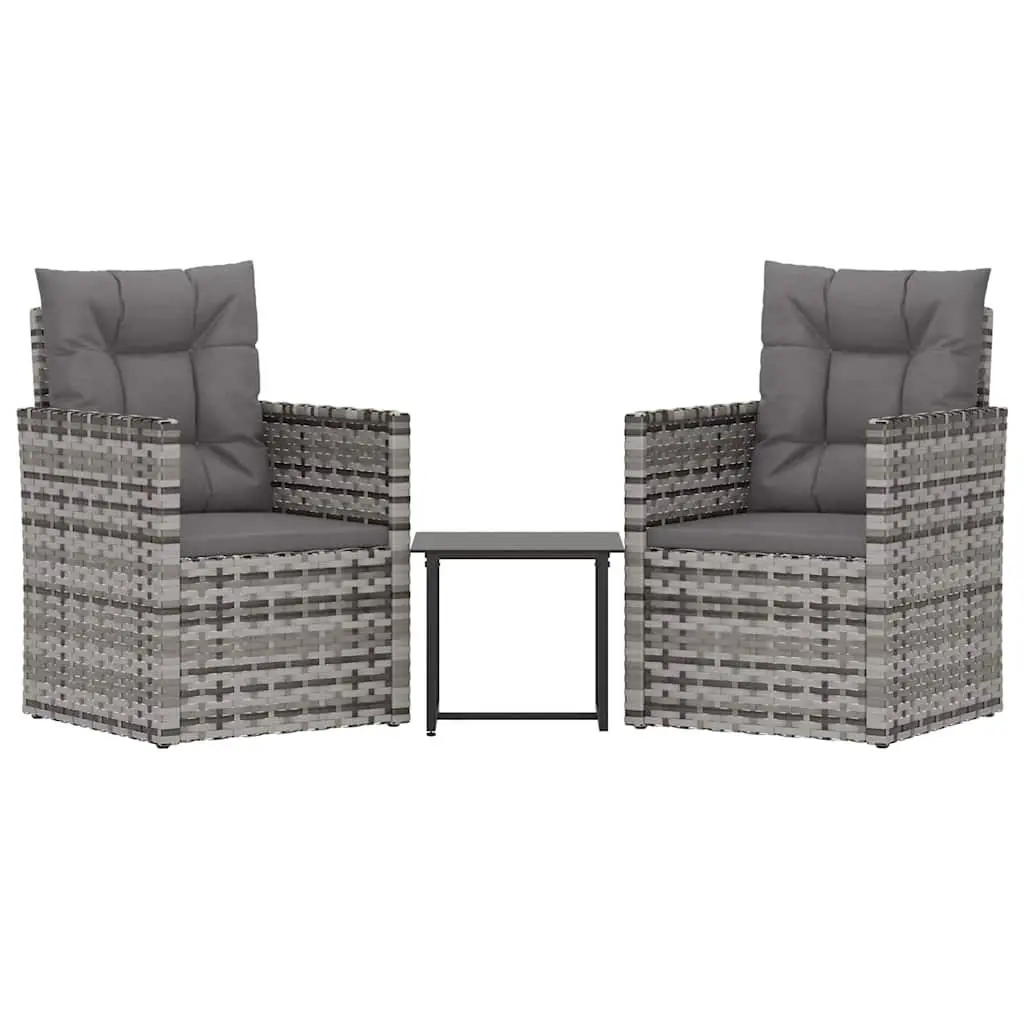 Outdoor Lounge Set Grey Poly Rattan 3 Piece Garden Furniture with Cushions