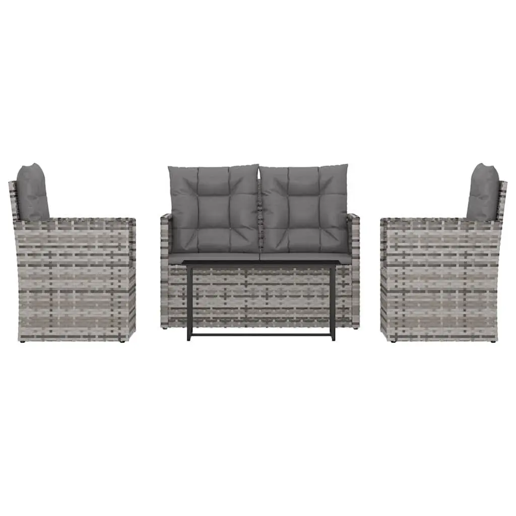 Outdoor Lounge Set 4 Piece Grey Poly Rattan Garden Furniture with Cushions